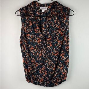 Evereve Black Floral Print Sleeveless Top with Teal and Rust Accents Size S